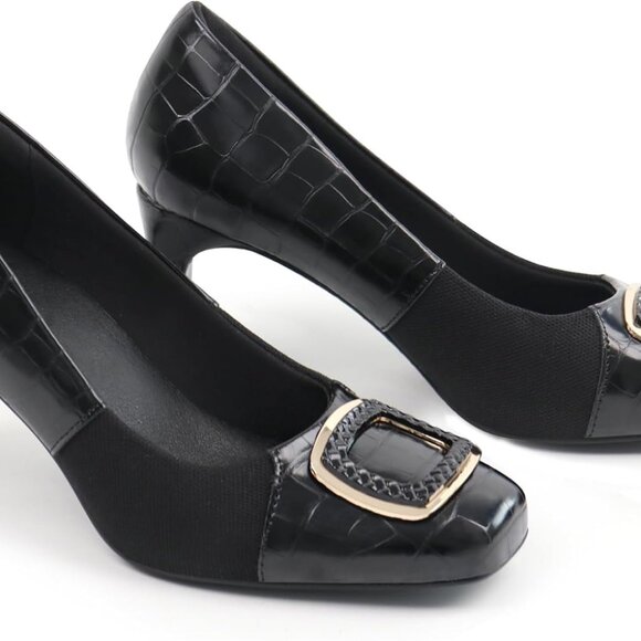 Women Dress Pumps Synthetic Leather Bunion Friendly 3 Inch Heels for Work - Picture 4 of 6